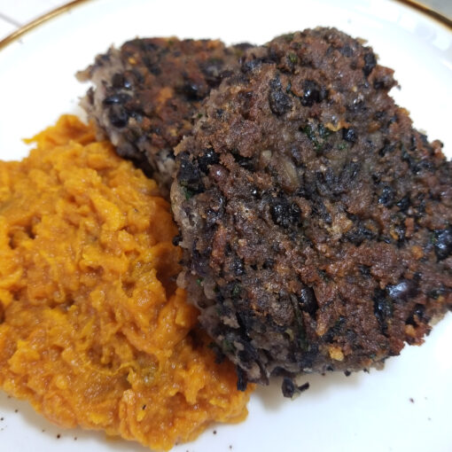 Zesty Black Bean Patties w/ Sweet Potato Mash