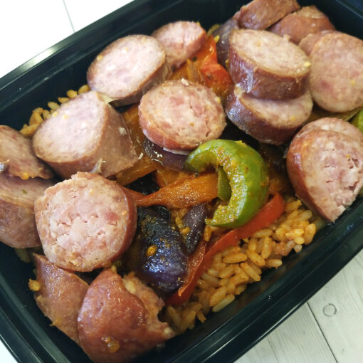 Smoked Sausage w/ Peppers & Onions over Red Rice - Image 2