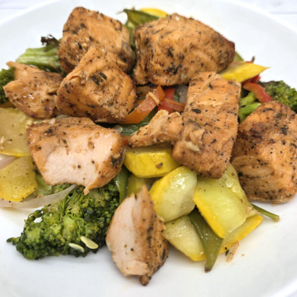 Honey Glazed Salmon Bites w/ Celebration Veggies