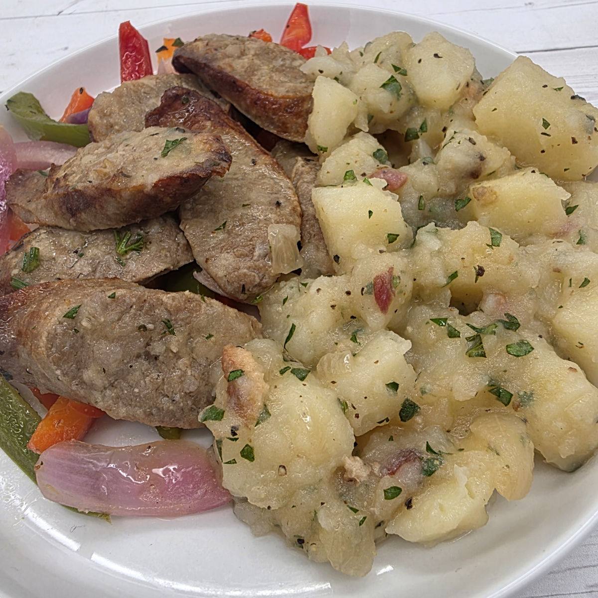 Beer-Braised Bratwurst with German-Style Warm Potato Salad