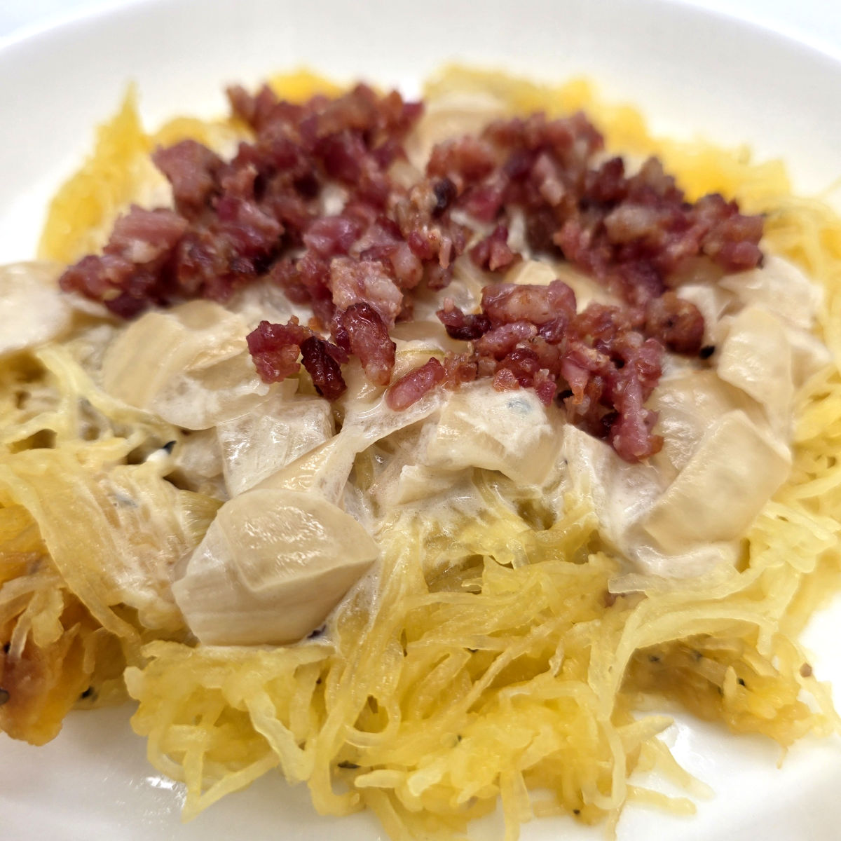 Spaghetti Squash w/ Creamed Onions & Bacon